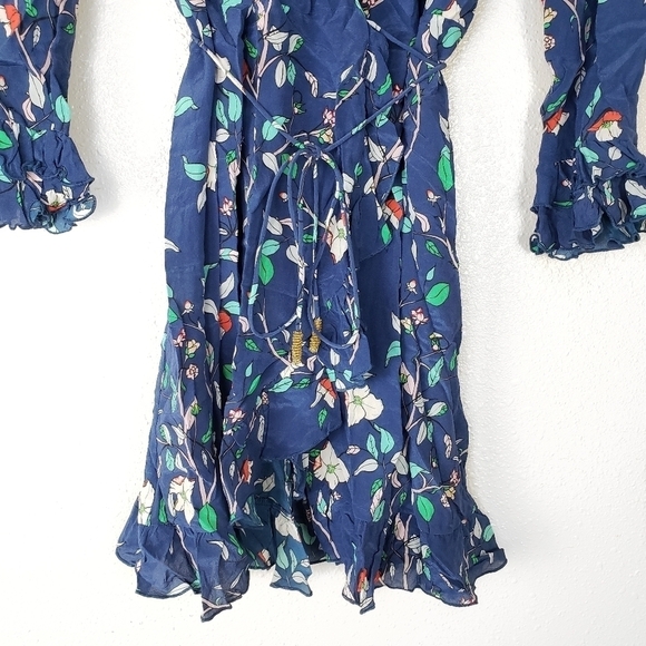 Paloma Blue Fiesta Wrap Silk Long Sleeve Mini Dress L - Picture 5 of 7